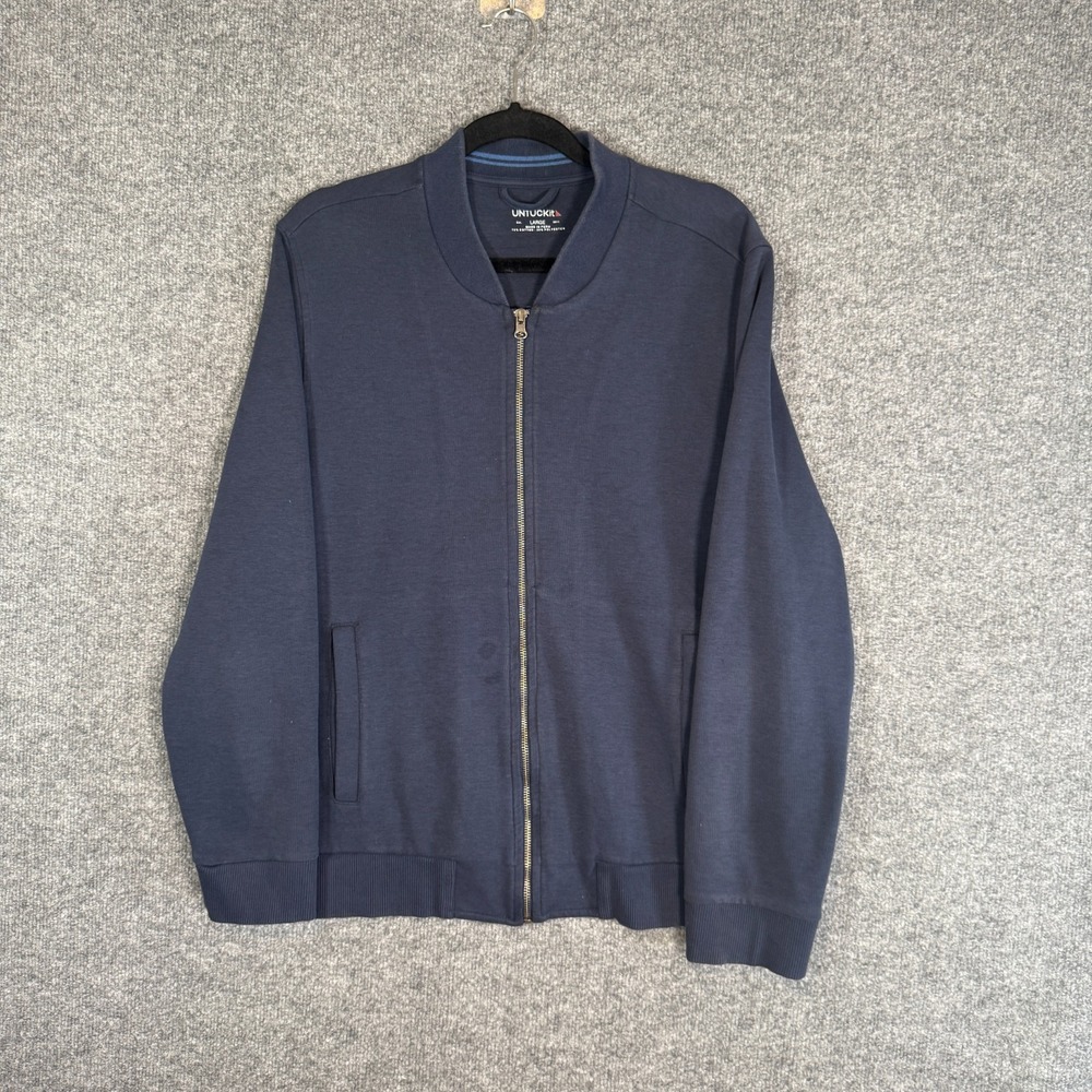 Untuckit Sweater Mens Large Blue‎ Reynoso Baseball Sweater Full Zip Up Casual